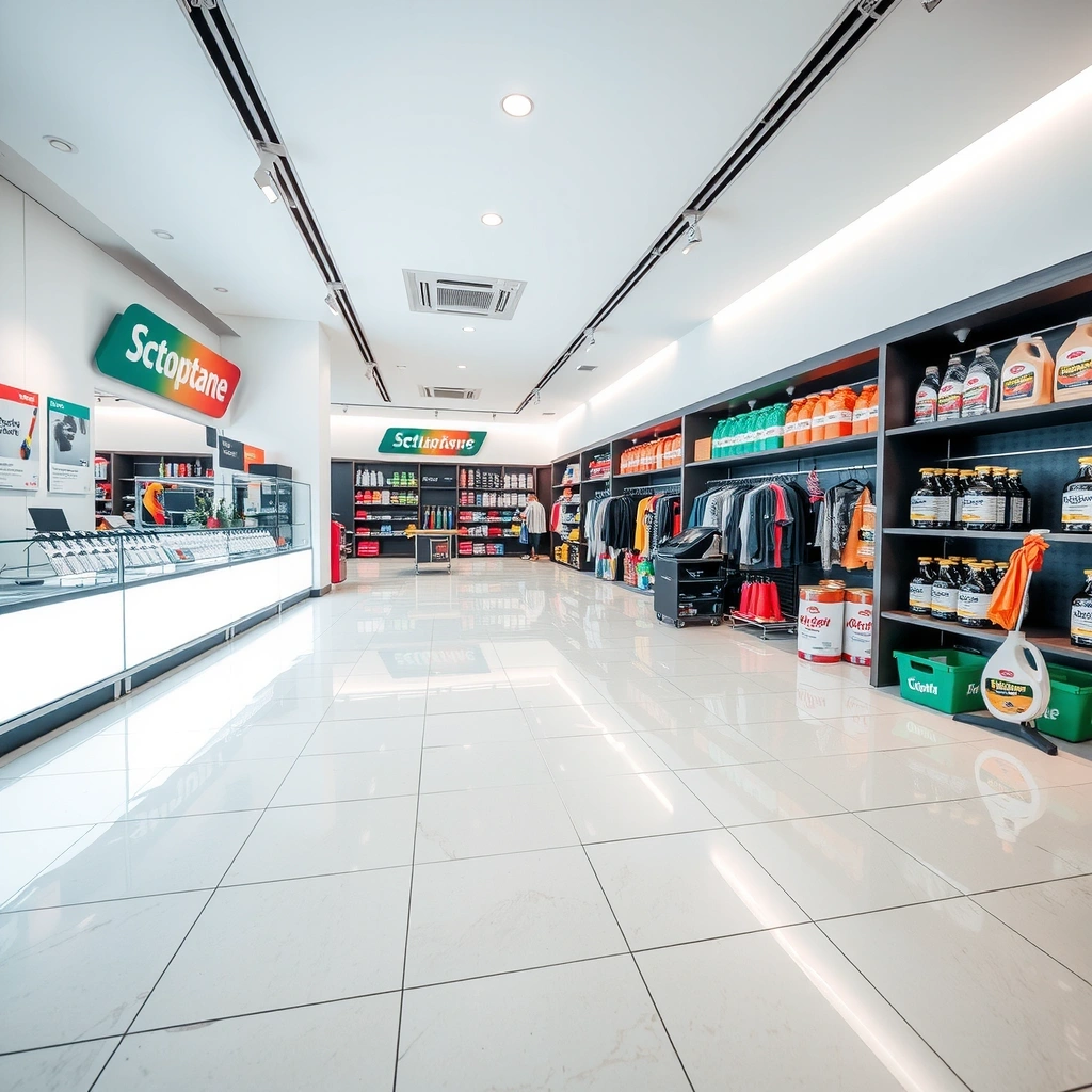 Retail store cleaning showing spotless displays and floors